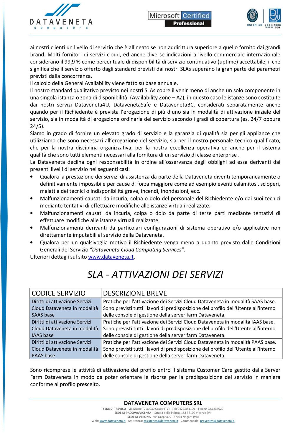 accettabile, il che significa che il servizio offerto dagli standard previsti dai nostri SLAs superano la gran parte dei parametri previsti dalla concorrenza.