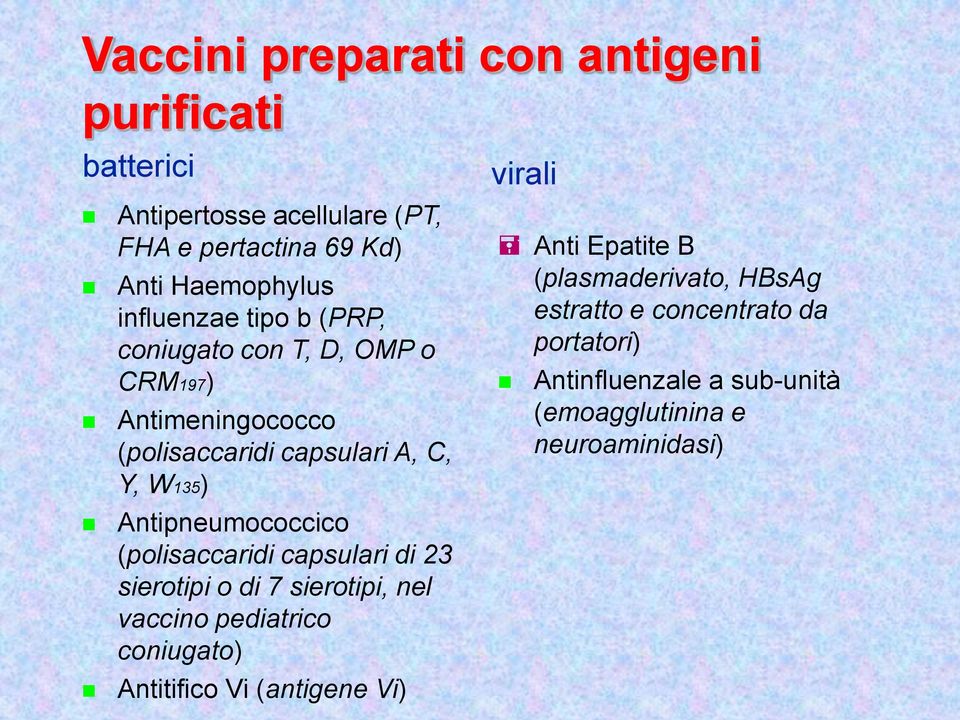 Antipneumococcico (polisaccaridi capsulari di 23 sierotipi o di 7 sierotipi, nel vaccino pediatrico coniugato) Antitifico Vi