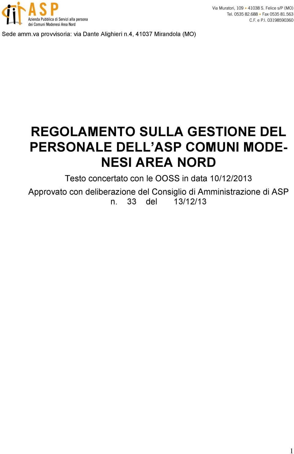 ASP COMUNI MODE- NESI AREA NORD Testo concertato con le OOSS in data