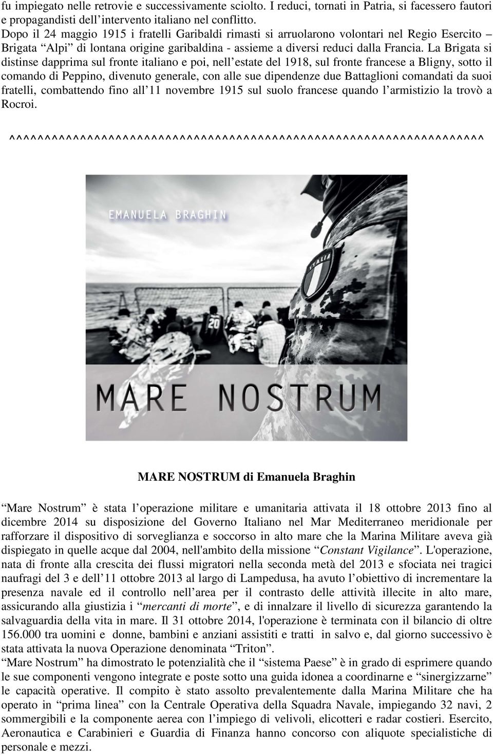 La Brigata si distinse dapprima sul fronte italiano e poi, nell estate del 1918, sul fronte francese a Bligny, sotto il comando di Peppino, divenuto generale, con alle sue dipendenze due Battaglioni