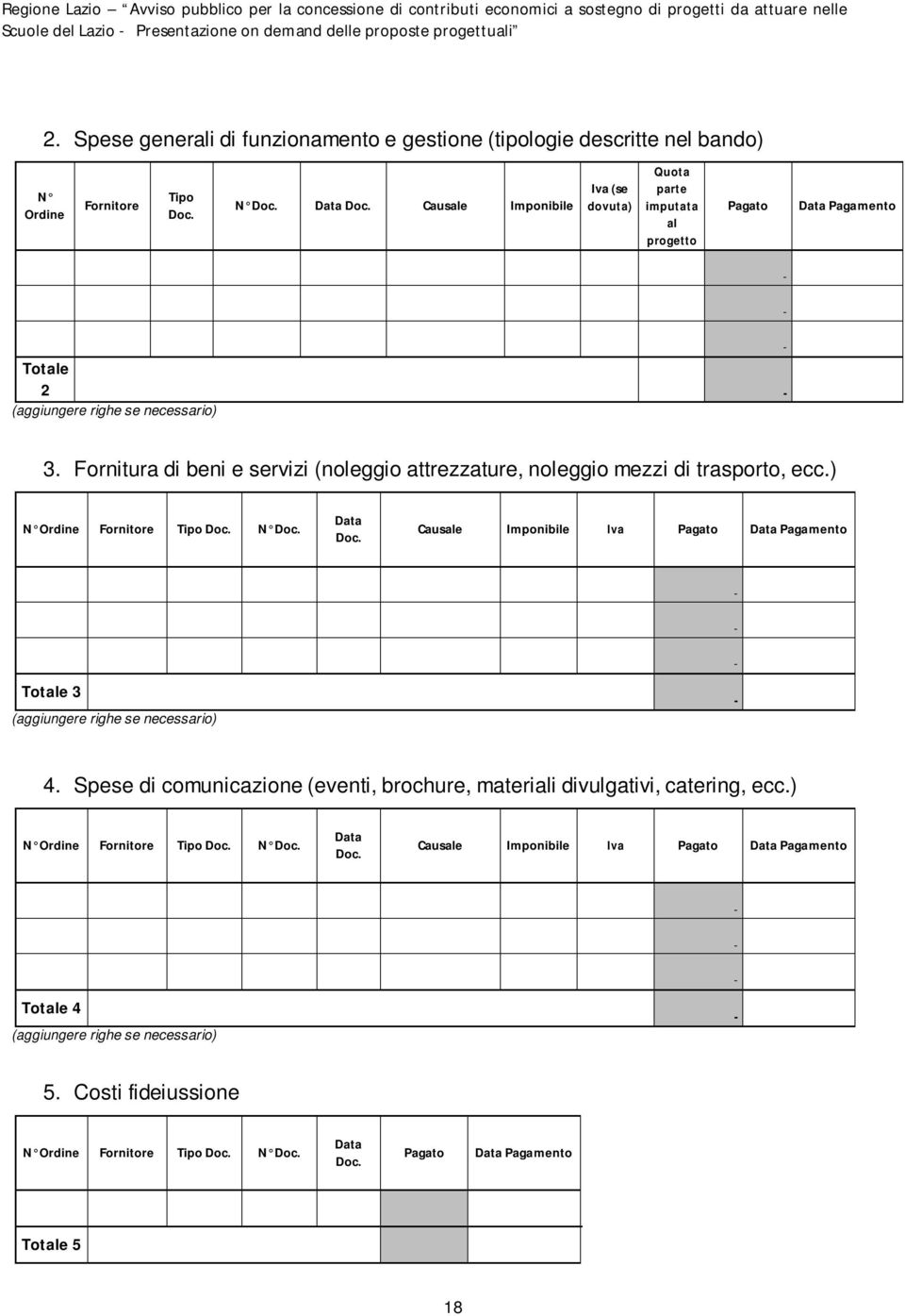 3. Fornitura di beni e servizi (noleggio attrezzature, noleggio mezzi di trasporto, ecc.) N Ordine Fornitore Tipo N Causale Imponibile Iva Pagato Pagamento Totale 3 4.