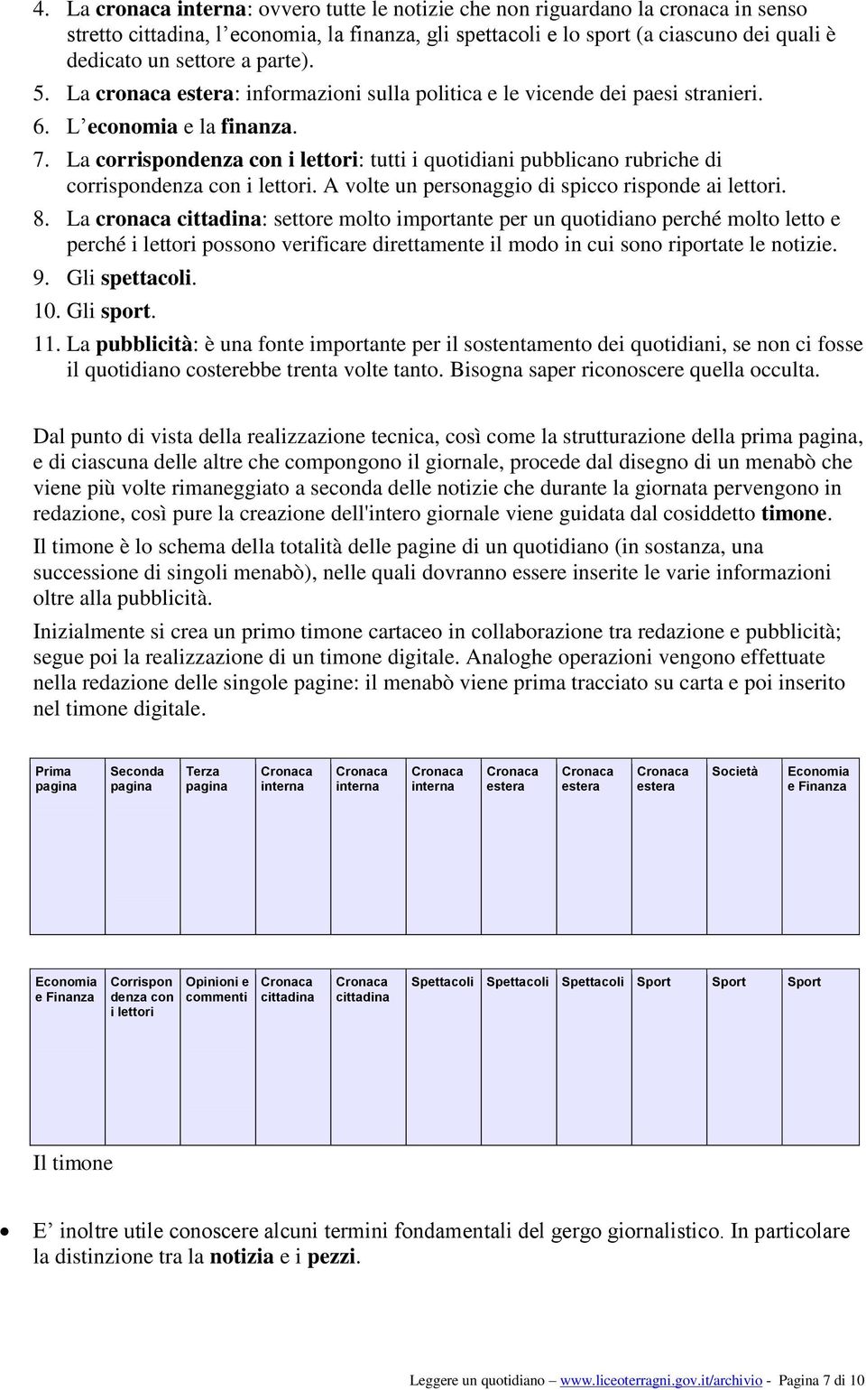 La corrispondenza con i lettori: tutti i quotidiani pubblicano rubriche di corrispondenza con i lettori. A volte un personaggio di spicco risponde ai lettori. 8.