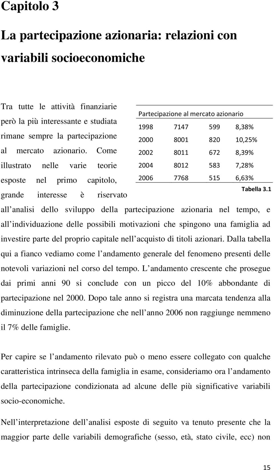 Come illustrato nelle varie teorie esposte nel primo capitolo, grande interesse è riservato all analisi dello sviluppo della partecipazione azionaria nel tempo, e all individuazione delle possibili