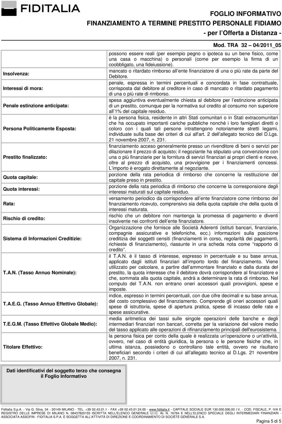 (Tasso Effettivo Globale Medio): Titolare Effettivo: Mod.