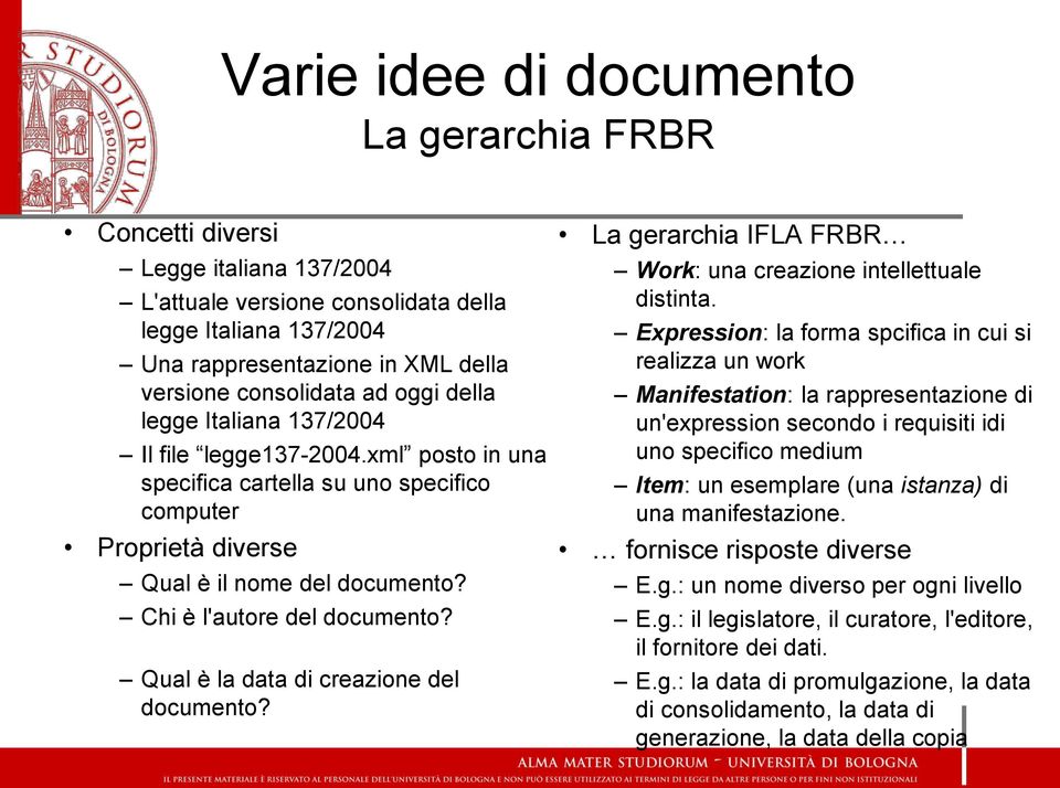 Qual è la data di creazione del documento? La gerarchia IFLA FRBR Work: una creazione intellettuale distinta.