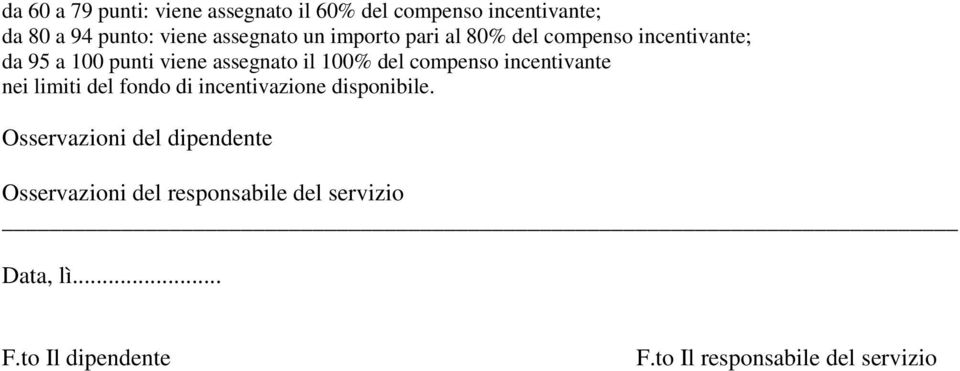 compenso incentivante nei limiti del fondo di incentivazione disponibile.