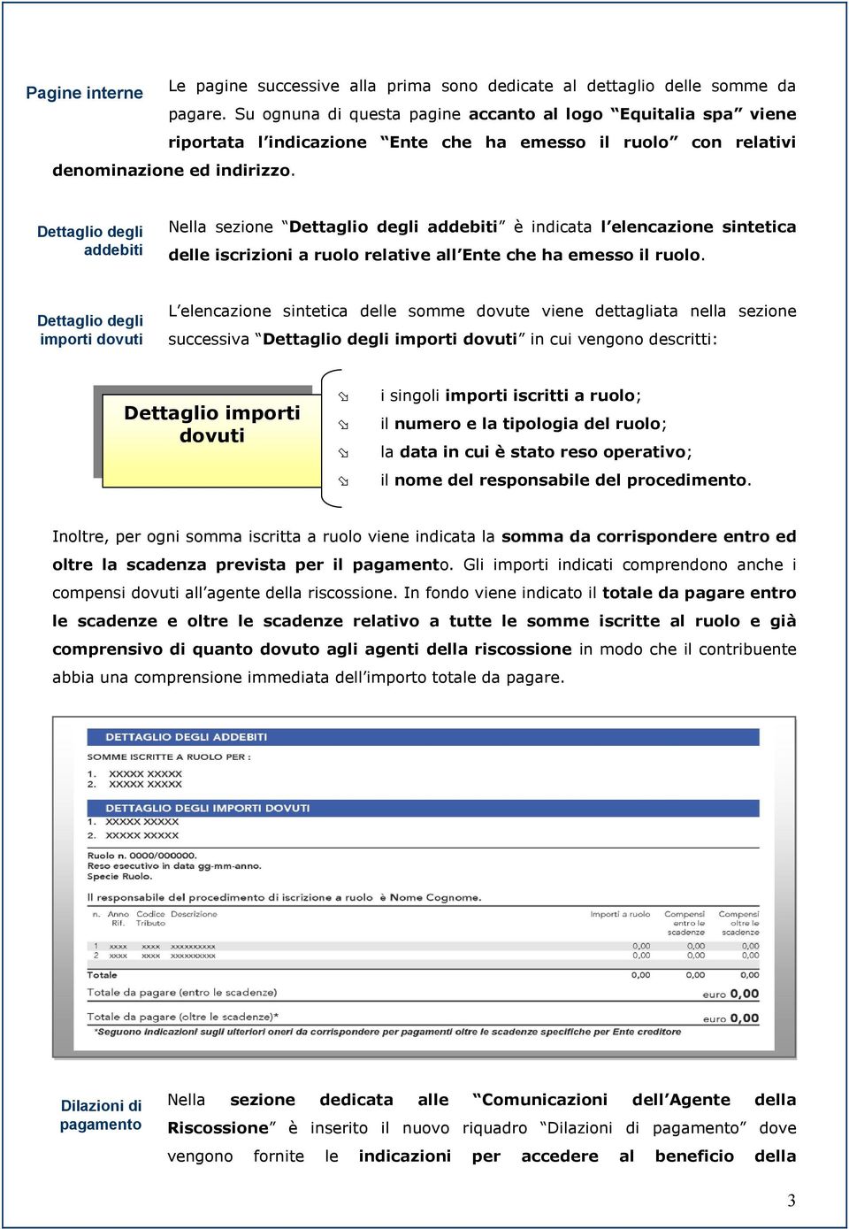 Dettaglio degli addebiti Nella sezione Dettaglio degli addebiti è indicata l elencazione sintetica delle iscrizioni a ruolo relative all Ente che ha emesso il ruolo.