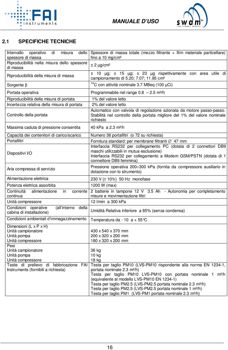 Portafiltri Dispositivi I/O Aria compressa di servizio Alimentazione elettrica Potenza elettrica assorbita Continuità alimentazione in corrente continua Unità compressore Condizioni operative (all