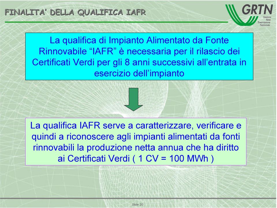 La qualifica IAFR serve a caratterizzare, verificare e quindi a riconoscere agli impianti alimentati da