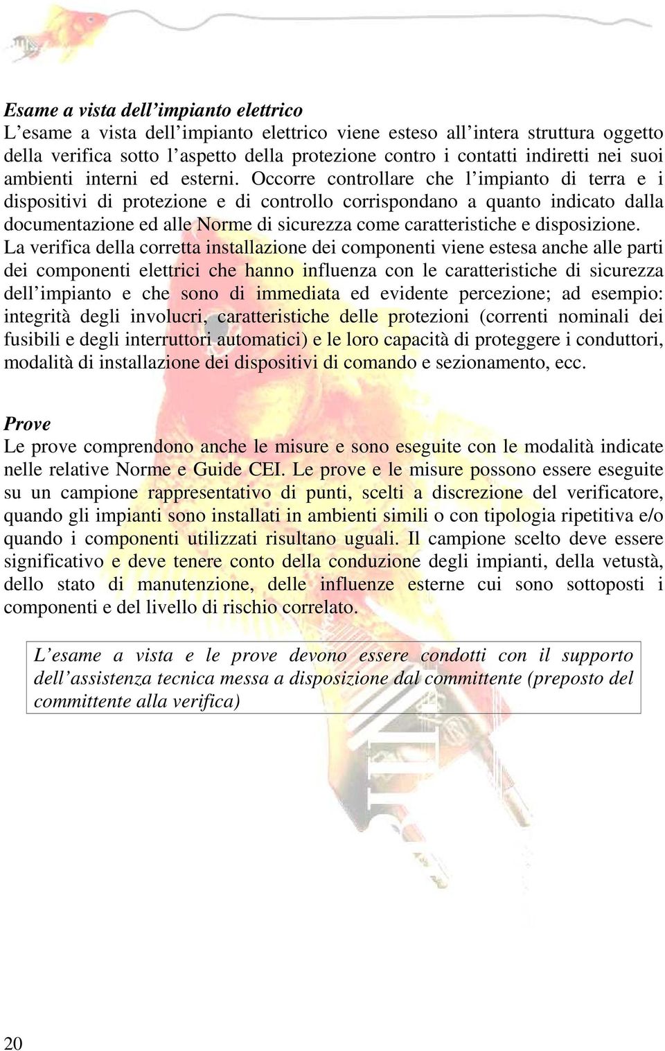 Occorre controllare che l impianto di terra e i dispositivi di protezione e di controllo corrispondano a quanto indicato dalla documentazione ed alle Norme di sicurezza come caratteristiche e