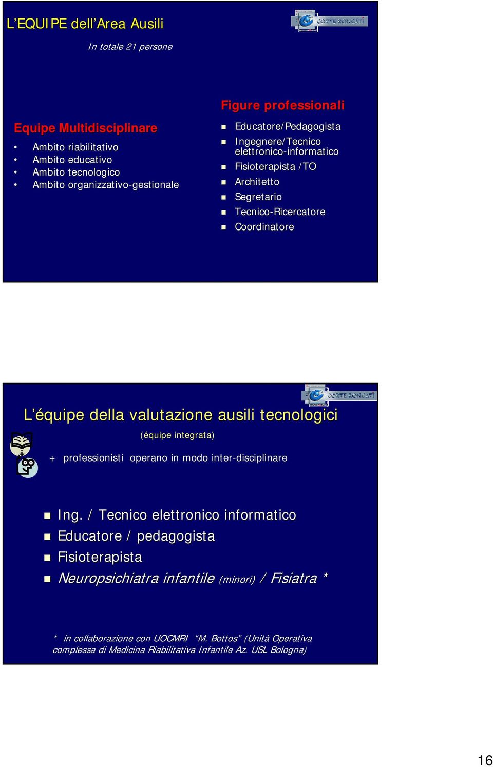 équipe della valutazione ausili tecnologici (équipe integrata) + professionisti operano in modo inter-disciplinare Ing.