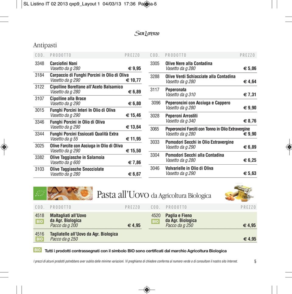 Olio di Oliva Vasetto da g 290 13,64 3344 Funghi Porcini Essiccati Qualità Extra Vasetto da g 55 11,95 3025 Olive Farcite con Acciuga in Olio di Oliva Vasetto da g 290 15,50 3382 Olive Taggiasche in