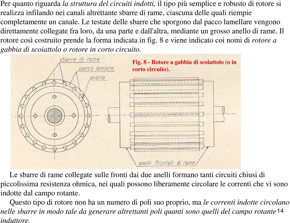 Il rotore così costruito prende la forma indicata in fig. 8 e viene indicato coi nomi di rotore a gabbia di scoiattolo o rotore in corto circuito. Fig.