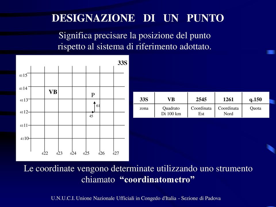 150 zona Quadrato Di 100 km Coordinata Est Coordinata Nord Quota 4111 4110 422 423 424