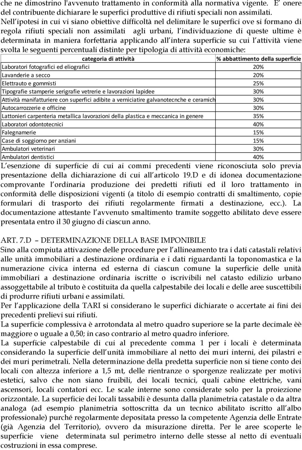 maniera forfettaria applicando all intera superficie su cui l attività viene svolta le seguenti percentuali distinte per tipologia di attività economiche: categoria di attività Laboratori fotografici