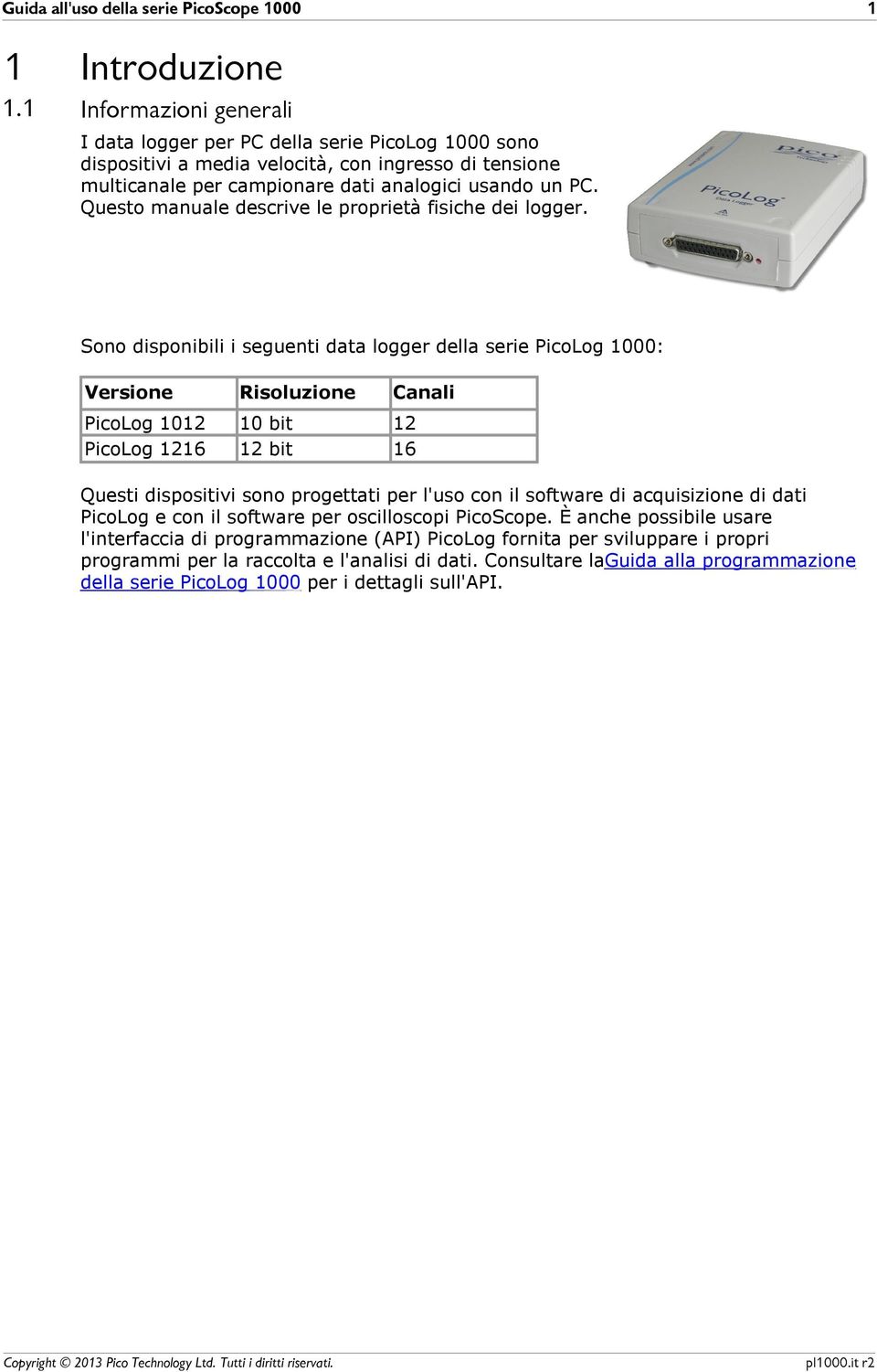 Questo manuale descrive le proprietà fisiche dei logger.