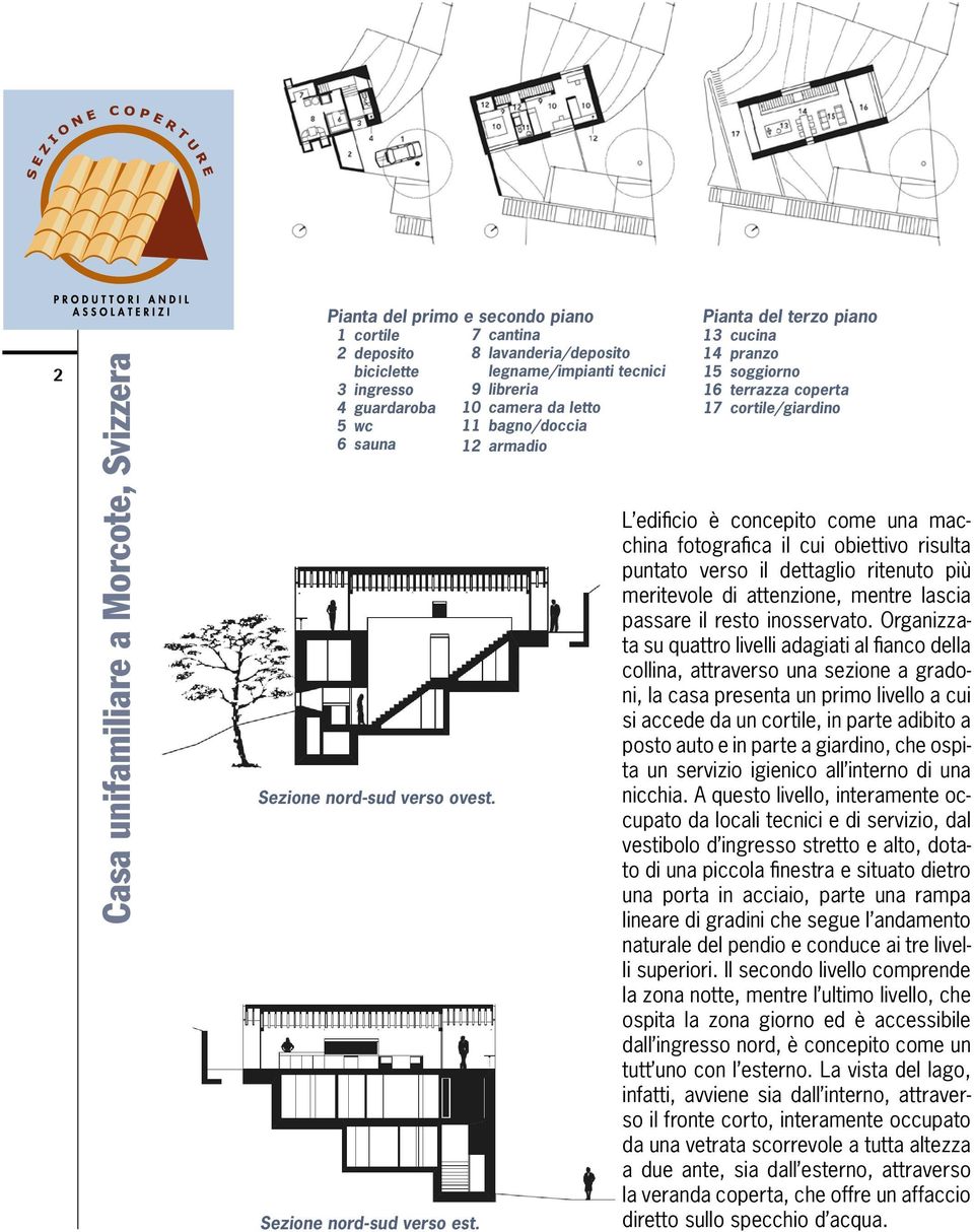 Pianta del terzo piano 13 cucina 14 pranzo 15 soggiorno 16 terrazza coperta 17 cortile/giardino L edificio è concepito come una macchina fotografica il cui obiettivo risulta puntato verso il