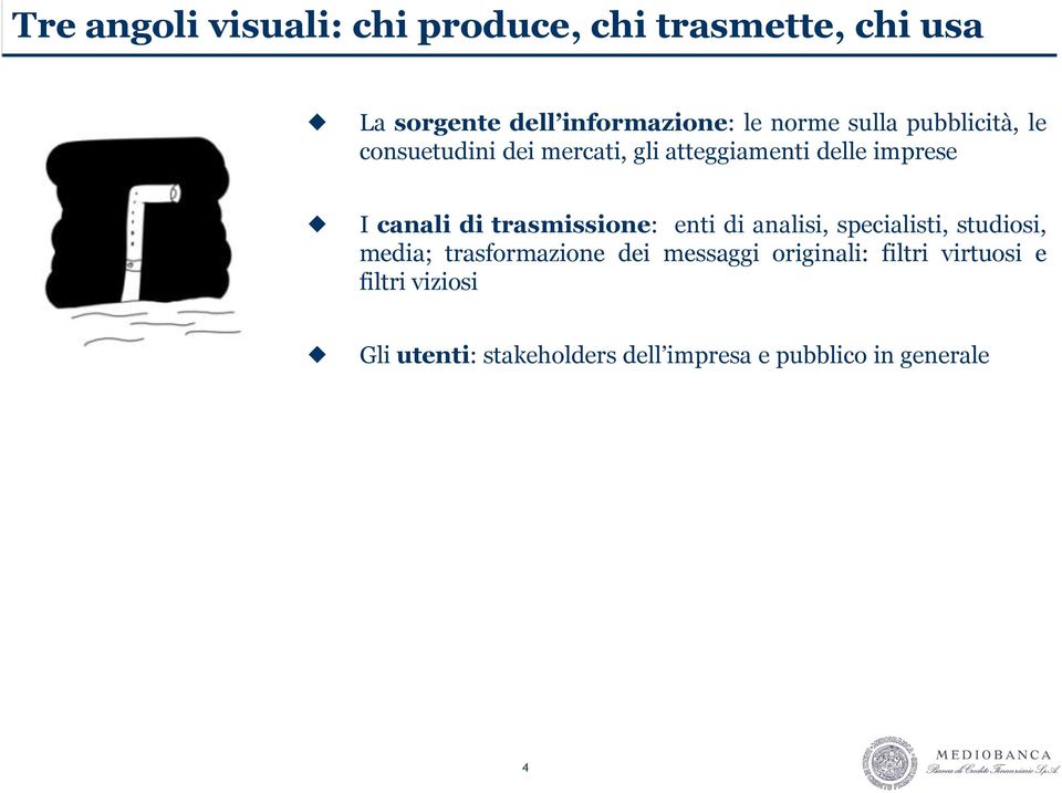 trasmissione: enti di analisi, specialisti, studiosi, media; trasformazione dei messaggi