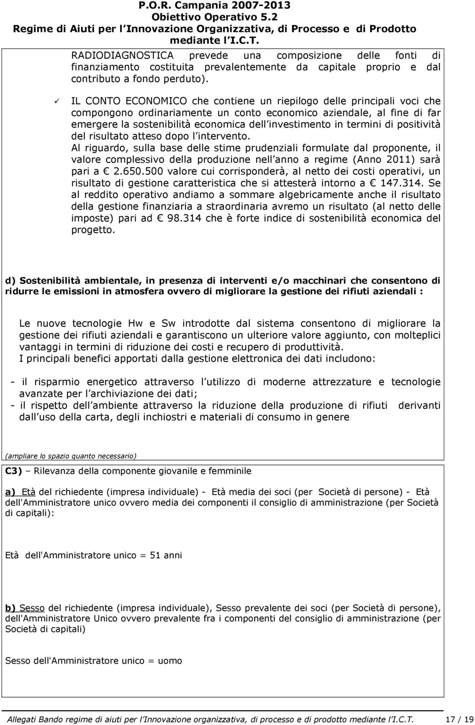 IL CONTO ECONOMICO che contiene un riepilogo delle principali voci che compongono ordinariamente un conto economico aziendale, al fine di far emergere la sostenibilità economica dell investimento in