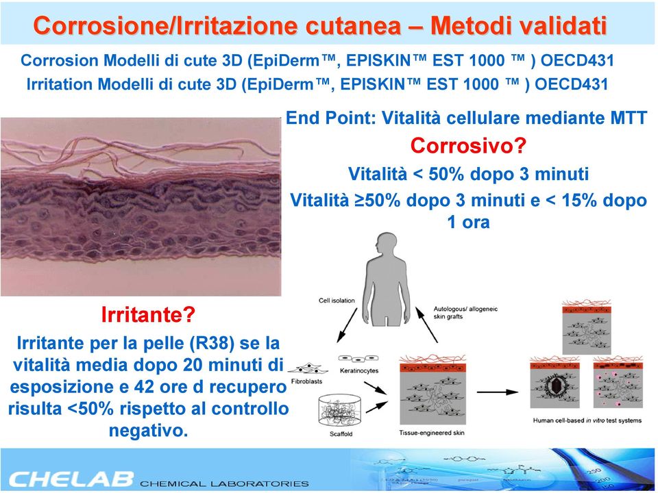 Corrosivo? Vitalità < 50% dopo 3 minuti Vitalità 50% dopo 3 minuti e < 15% dopo 1 ora Irritante?