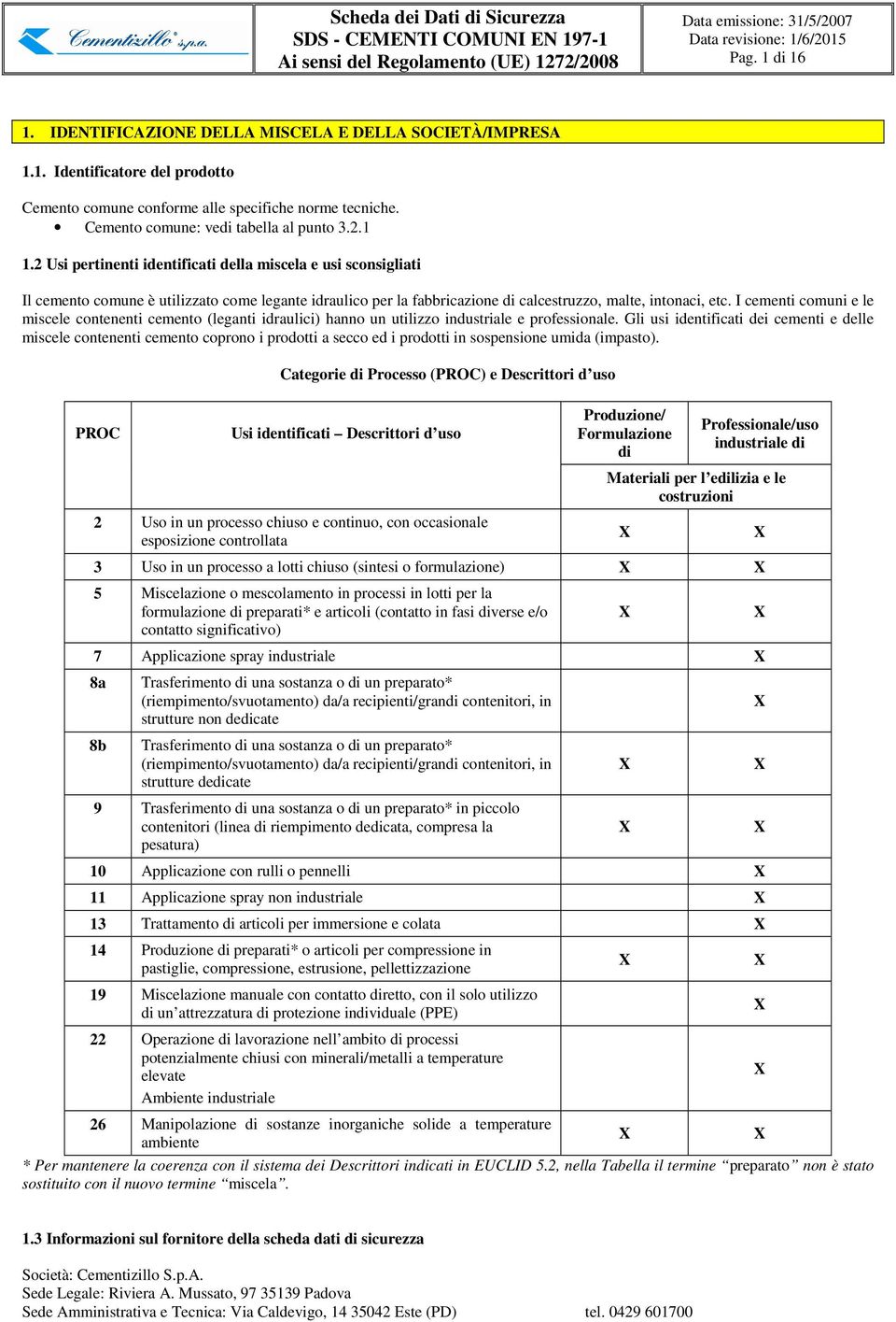 I cementi cmuni e le miscele cntenenti cement (leganti idraulici) hann un utilizz industriale e prfessinale.