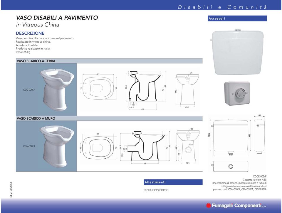 Peso: 25 kg VASO SCARICO A TERRA CDV-020/A VASO SCARICO A MURO CDV-010/A Allestimenti SEDILE/COPRIBORDO CDCE-003/P