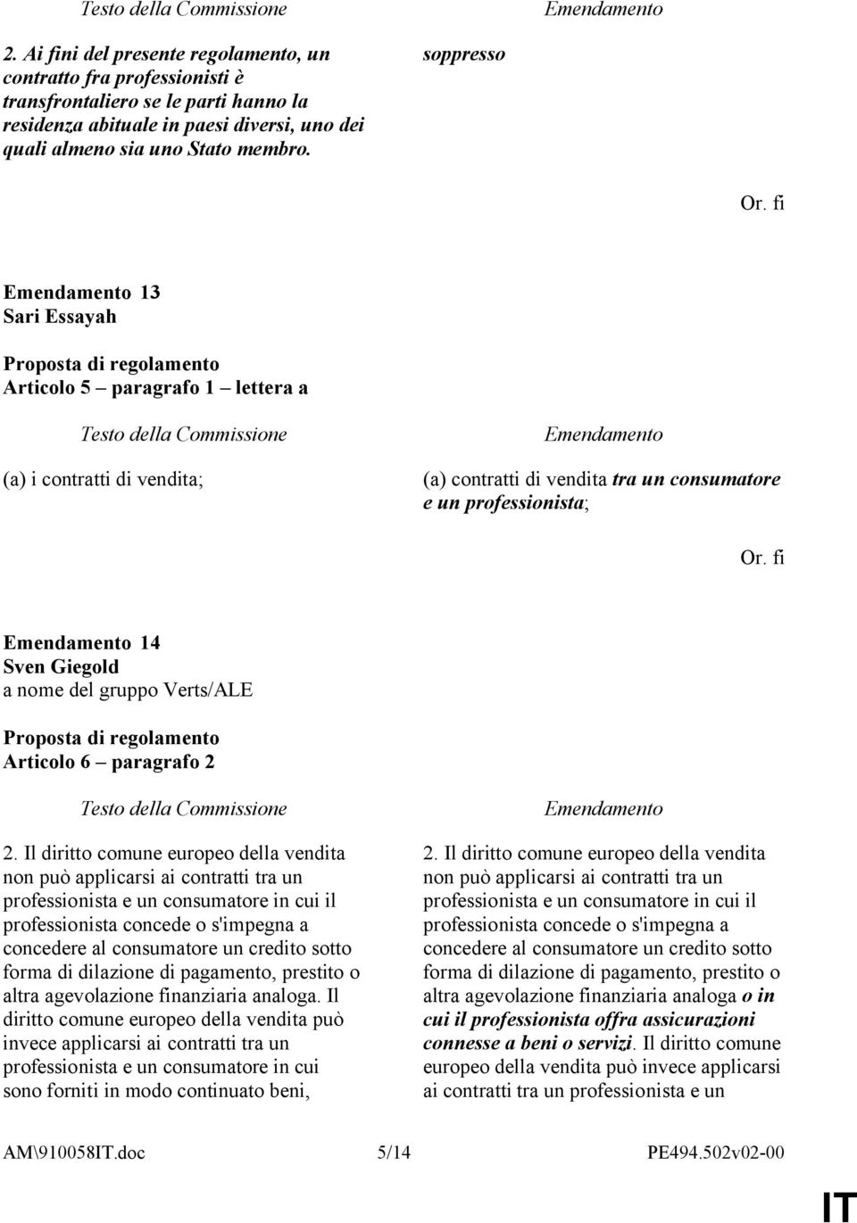 Il diritto comune europeo della vendita non può applicarsi ai contratti tra un professionista e un consumatore in cui il professionista concede o s'impegna a concedere al consumatore un credito sotto