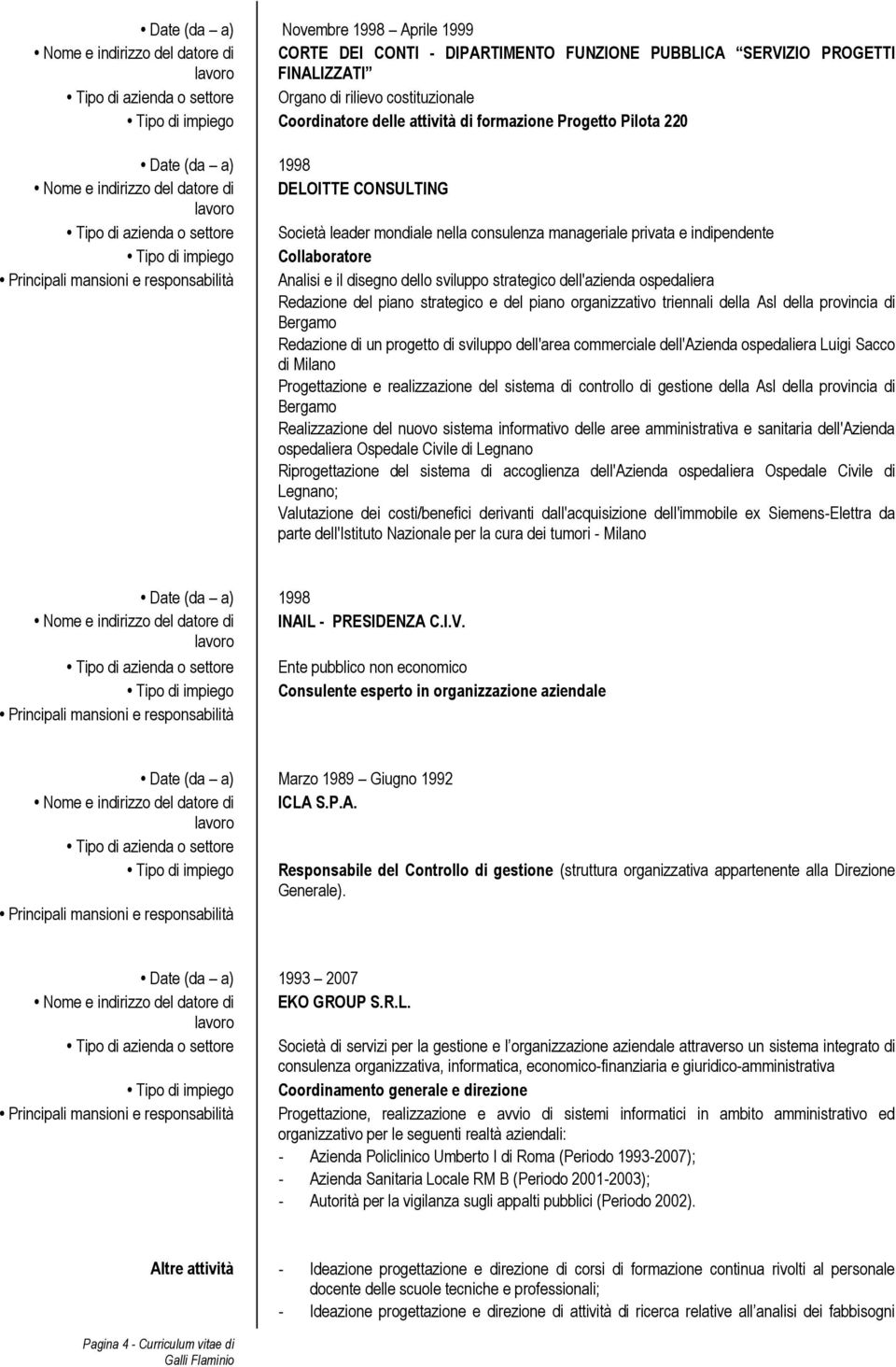 dell'azienda ospedaliera Redazione del piano strategico e del piano organizzativo triennali della Asl della provincia di Bergamo Redazione di un progetto di sviluppo dell'area commerciale