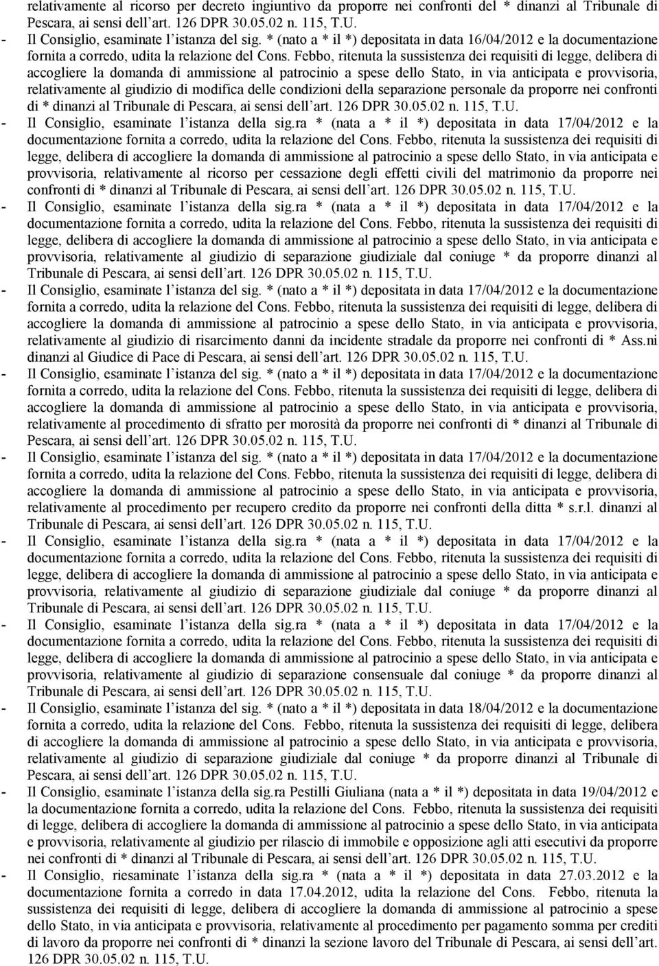 * (nato a * il *) depositata in data 16/04/2012 e la documentazione relativamente al giudizio di modifica delle condizioni della separazione personale da proporre nei confronti di * dinanzi al - Il