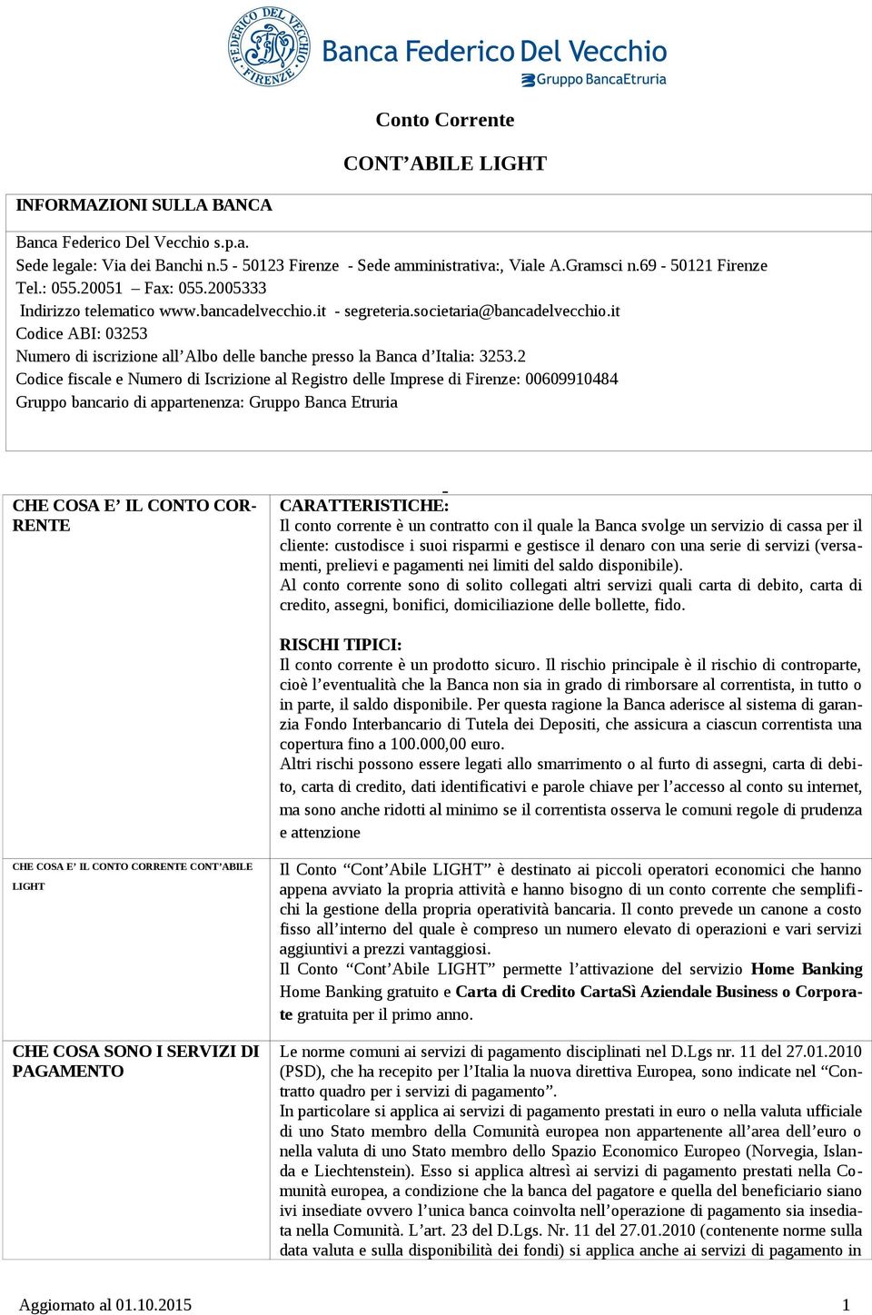 it Codice ABI: 03253 Numero di iscrizione all Albo delle banche presso la Banca d Italia: 3253.