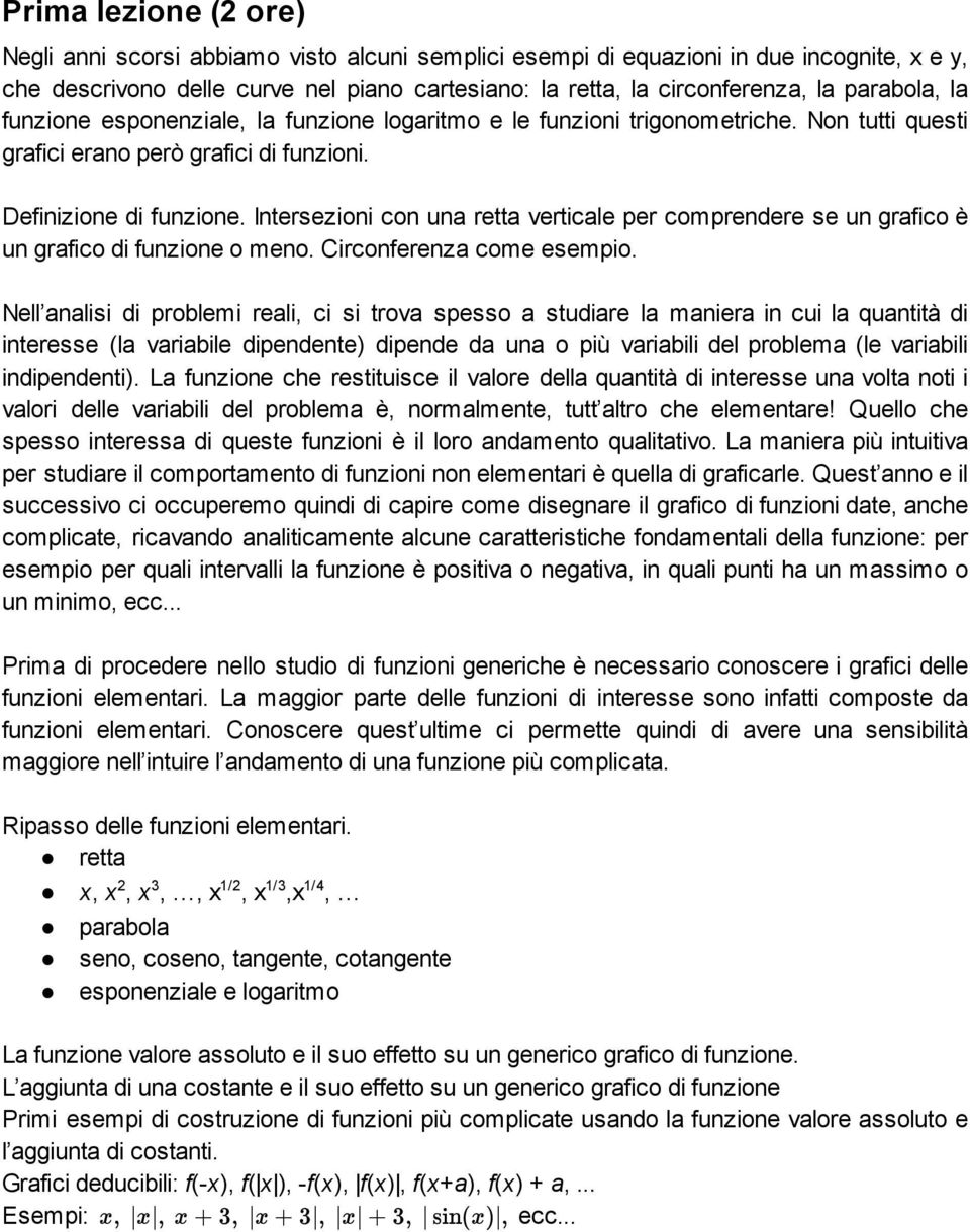 Intersezioni con una retta verticale per comprendere se un grafico è un grafico di funzione o meno. Circonferenza come esempio.