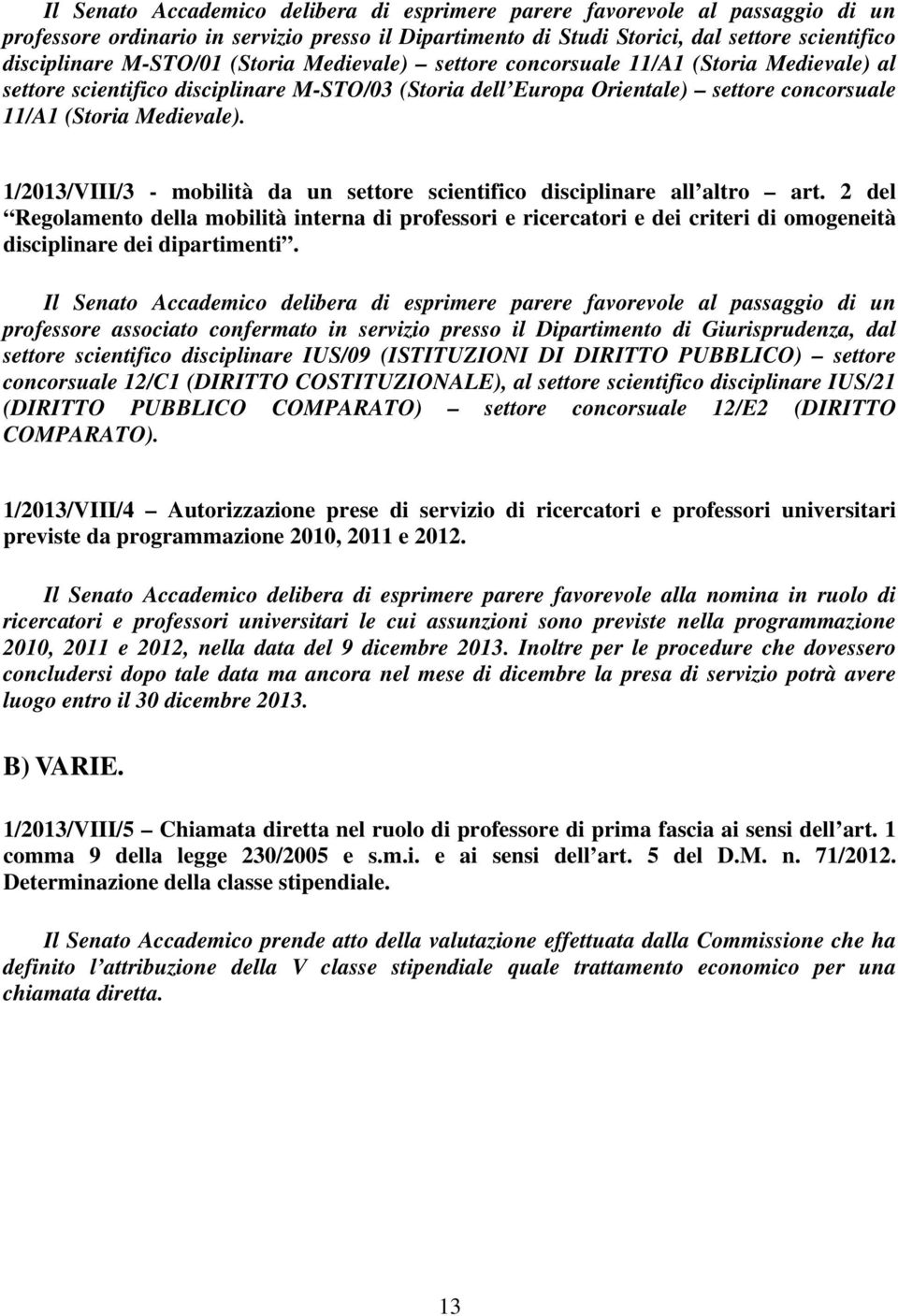 1/2013/VIII/3 - mobilità da un settore scientifico disciplinare all altro art.