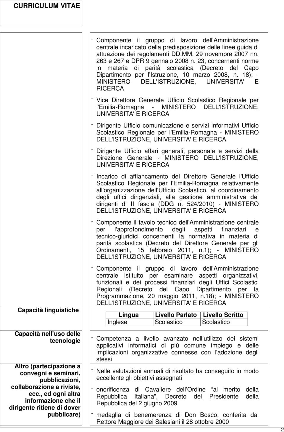 18); - MINISTERO DELL'ISTRUZIONE, UNIVERSITA' E RICERCA - Vice Direttore Generale Ufficio Scolastico Regionale per l'emilia-romagna - MINISTERO DELL'ISTRUZIONE, - Dirigente Ufficio comunicazione e