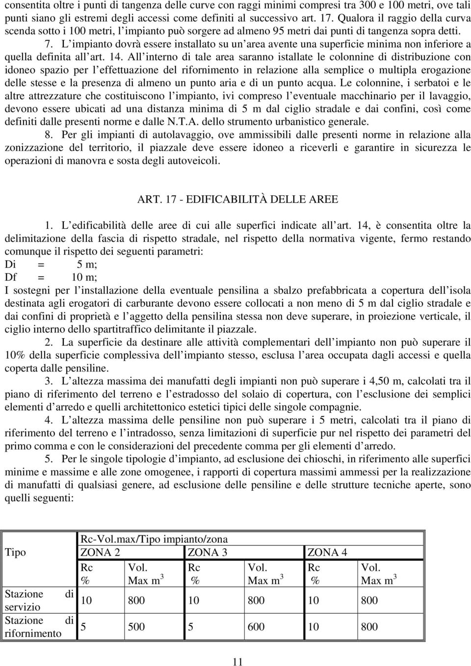 L impianto dovrà essere installato su un area avente una superficie minima non inferiore a quella definita all art. 14.