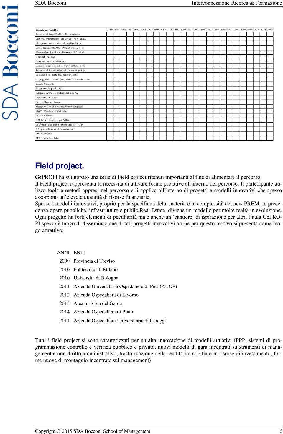 LL Management dei servizi tecnici degli enti locali Servizi tecnici delle ASL e Ospedali management L'esternalizzazione/internalizzazione di funzioni Il project financing La sicurezza e i servizi