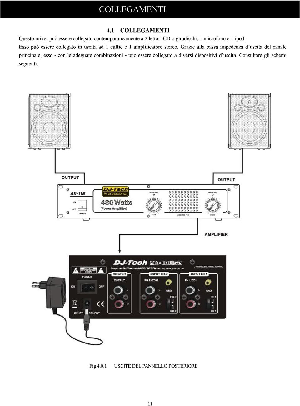 e 1 ipod. Esso può essere collegato in uscita ad 1 cuffie e 1 amplificatore stereo.