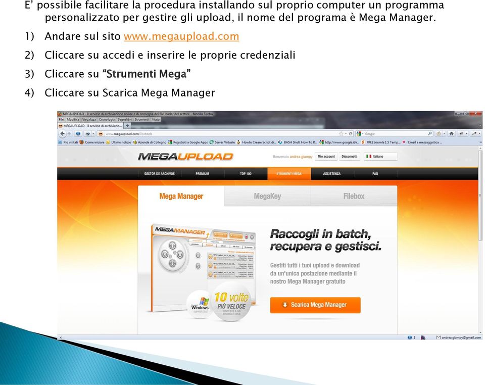 Manager. 1) Andare sul sito www.megaupload.