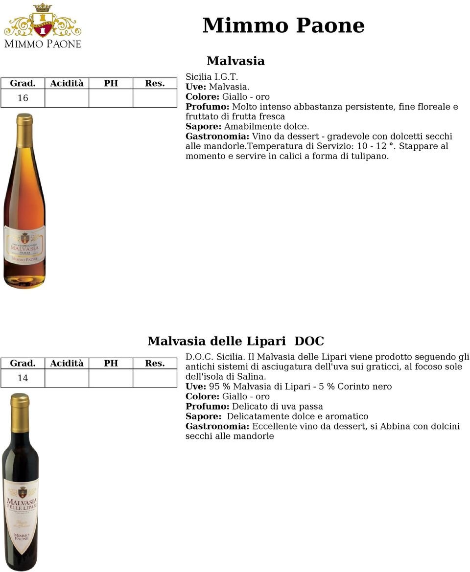 14 Malvasia delle Lipari DOC D.O.C. Sicilia.