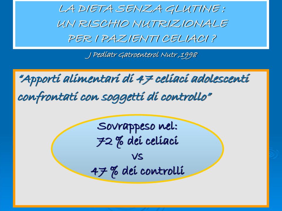 J Pediatr Gatroenterol Nutr,1998 Apporti alimentari di 47