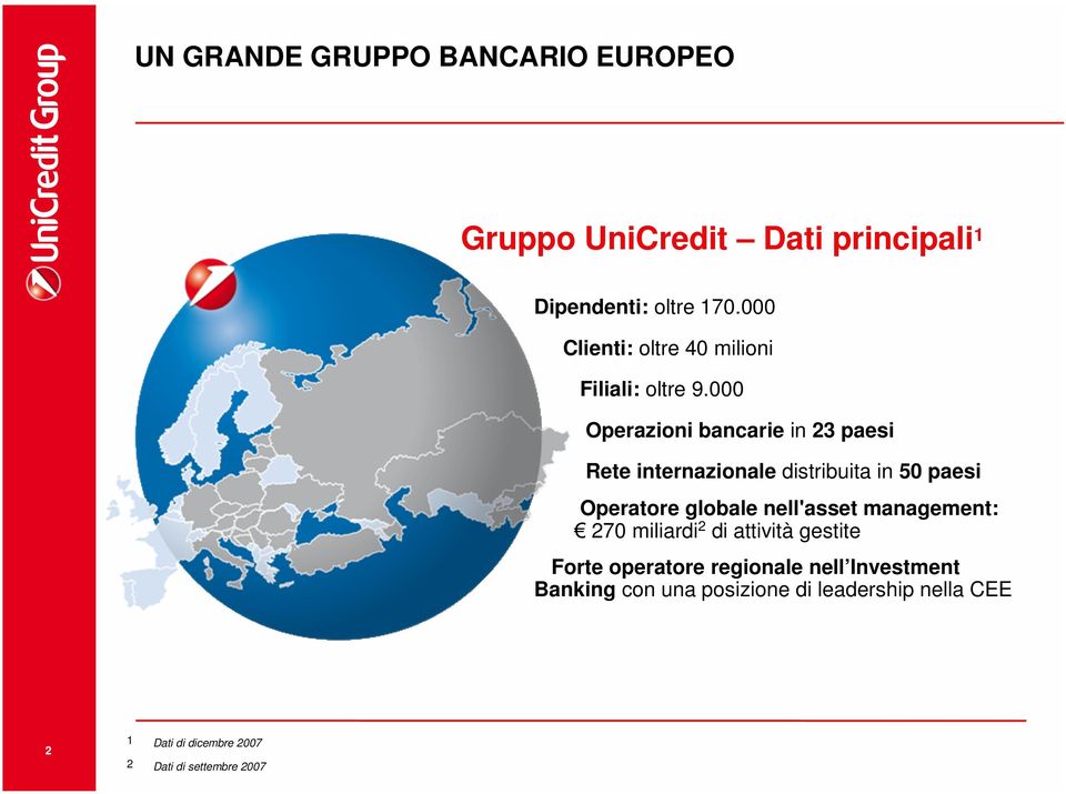 000 Operazioni bancarie in 23 paesi Rete internazionale distribuita in 50 paesi Operatore globale nell'asset