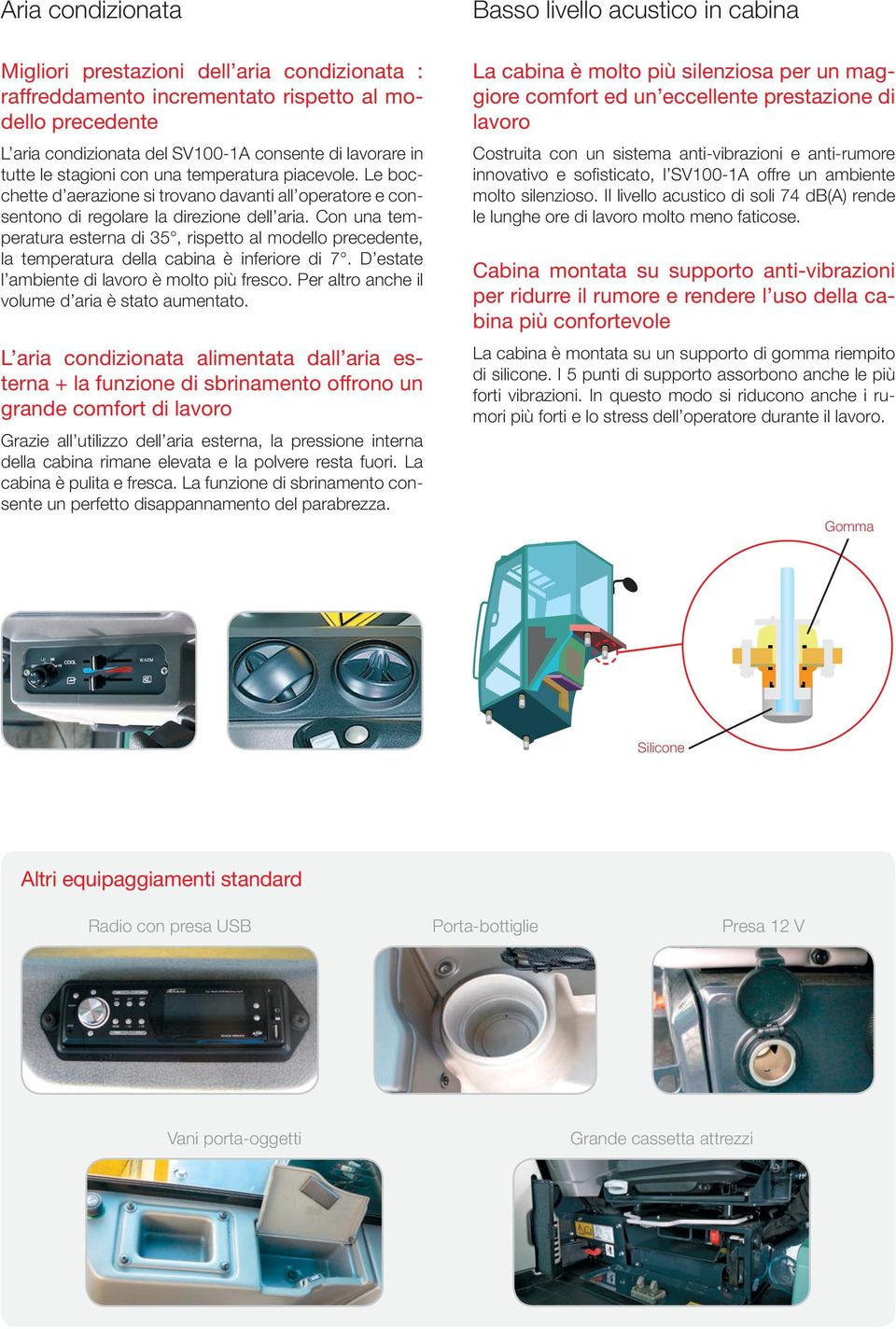 Con una temperatura esterna di 35, rispetto al modello precedente, la temperatura della cabina è inferiore di 7. D estate l ambiente di lavoro è molto più fresco.