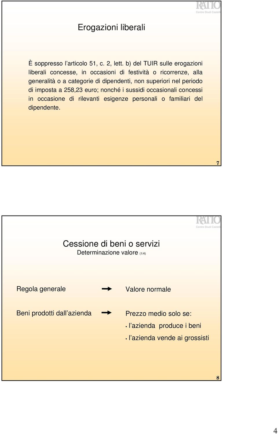 superiori nel periodo di imposta a 258,23 euro; nonché i sussidi occasionali concessi in occasione di rilevanti esigenze personali o