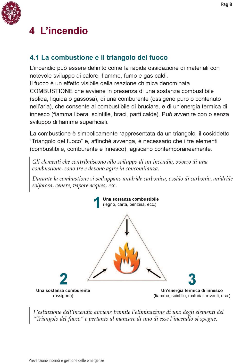 contenuto nell aria), che consente al combustibile di bruciare, e di un energia termica di innesco (fiamma libera, scintille, braci, parti calde).