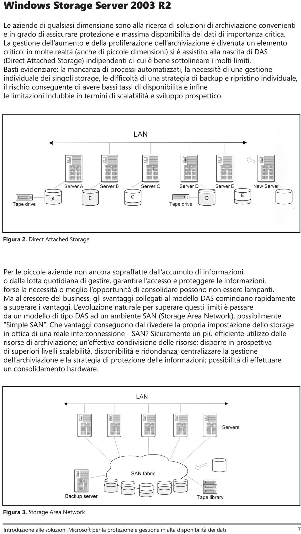 La gestione dell aumento e della proliferazione dell archiviazione è divenuta un elemento critico: in molte realtà (anche di piccole dimensioni) si è assistito alla nascita di DAS (Direct Attached