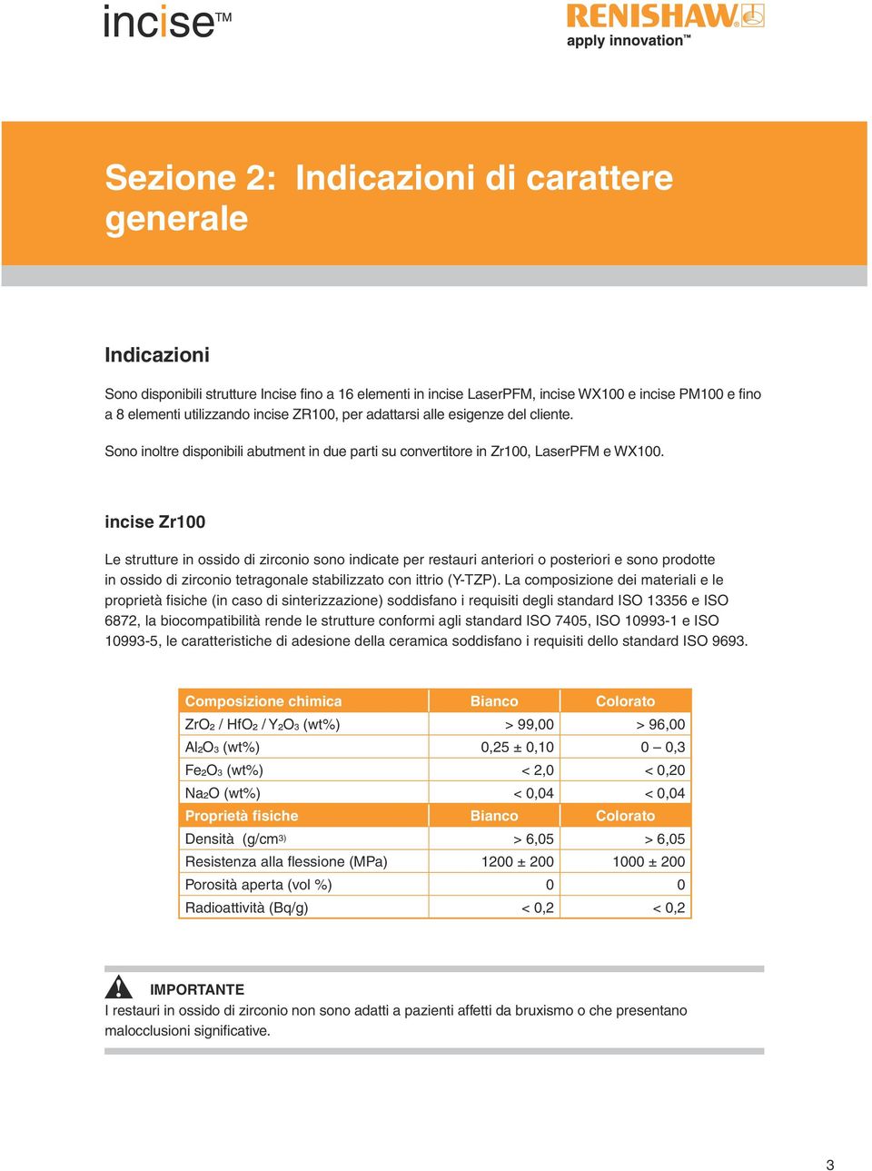 incise Zr100 Le strutture in ossido di zirconio sono indicate per restauri anteriori o posteriori e sono prodotte in ossido di zirconio tetragonale stabilizzato con ittrio (Y-TZP).