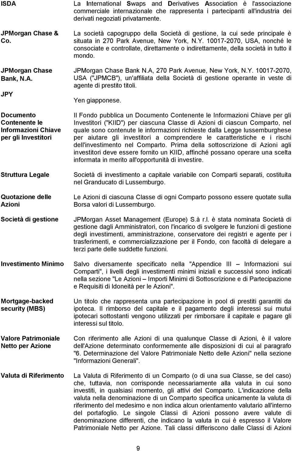 rappresenta i partecipanti all'industria dei derivati negoziati privatamente. La società capogruppo della Società di gestione, la cui sede principale è situata in 270 Park Avenue, New Yo