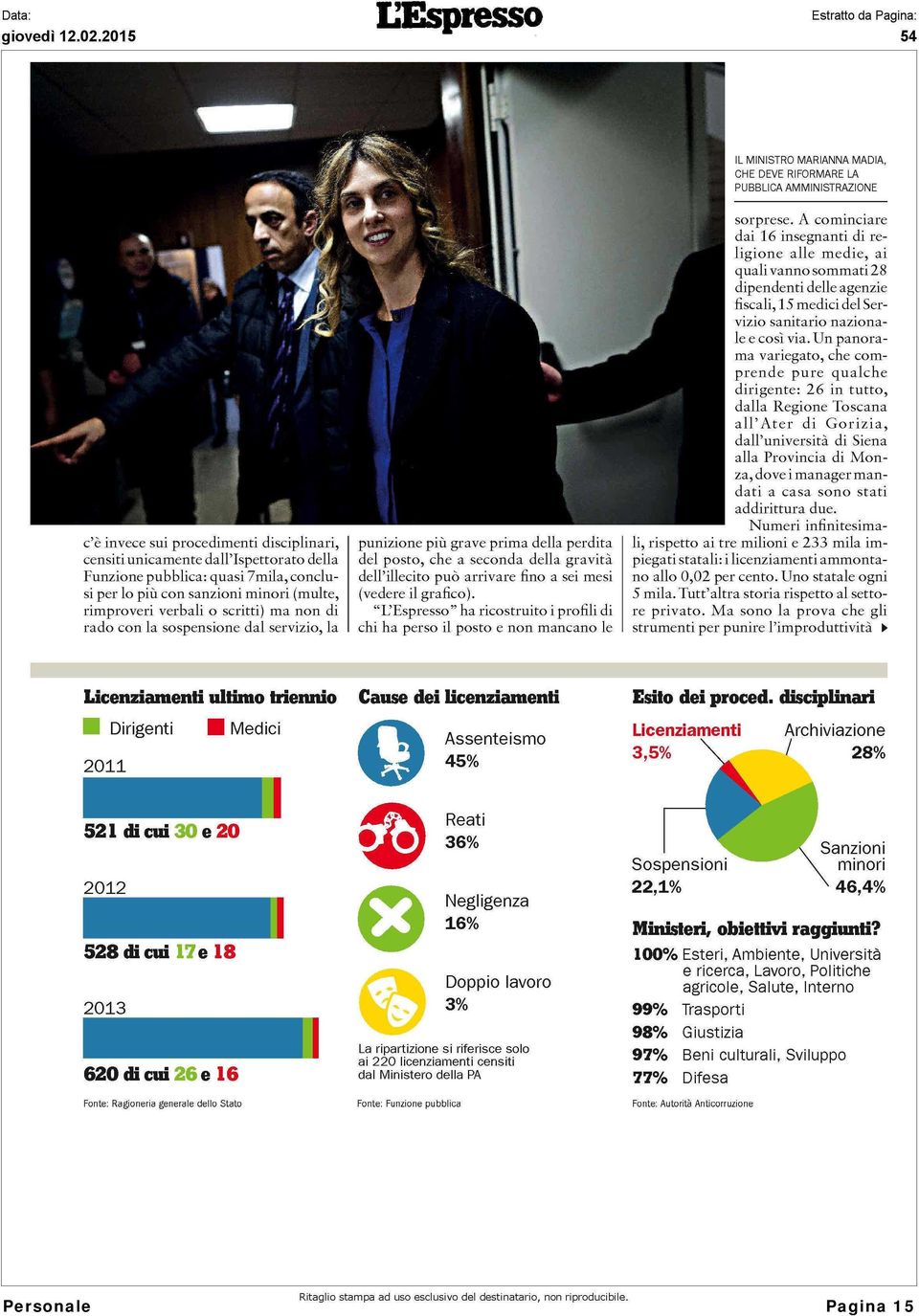 Un panorama variegato, che comprende pure qualche dirigente: 26 in tutto, dalla Regione Toscana all'ater di Gorizia, dall'università di Siena alla Provincia di Monza, dove i manager mandati a casa