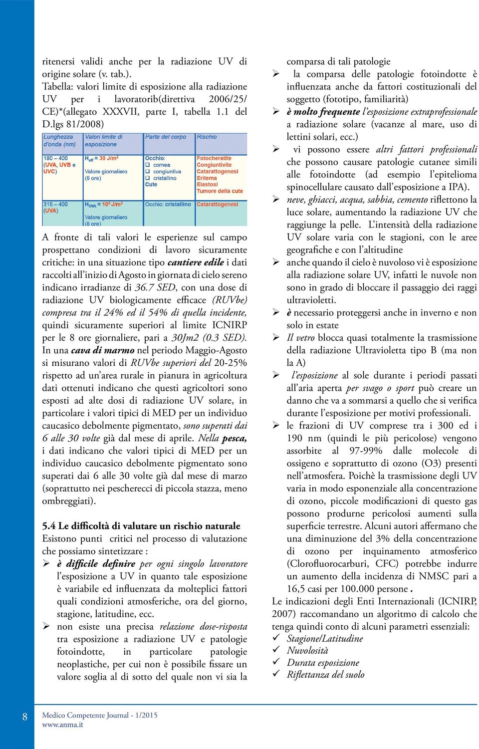 lgs 81/2008) A fronte di tali valori le esperienze sul campo prospettano condizioni di lavoro sicuramente critiche: in una situazione tipo cantiere edile i dati raccolti all inizio di Agosto in