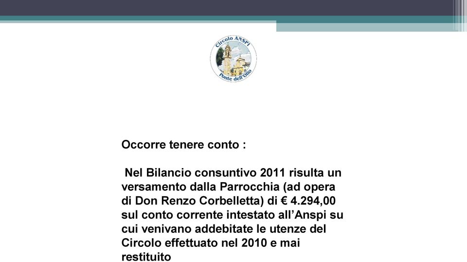 di 4.294,00 sul conto corrente intestato all Anspi su cui