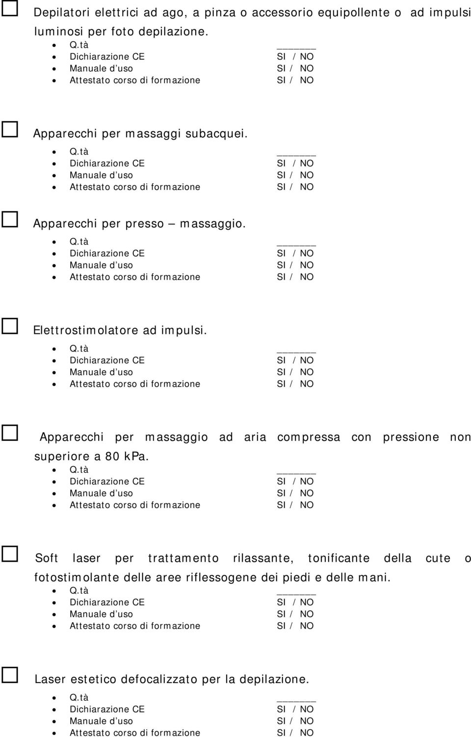 Apparecchi per massaggio ad aria compressa con pressione non superiore a 80 kpa.